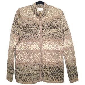 Coldwater Creek full zip beige tan cashmere alpaca wool blend cardigan sweater L